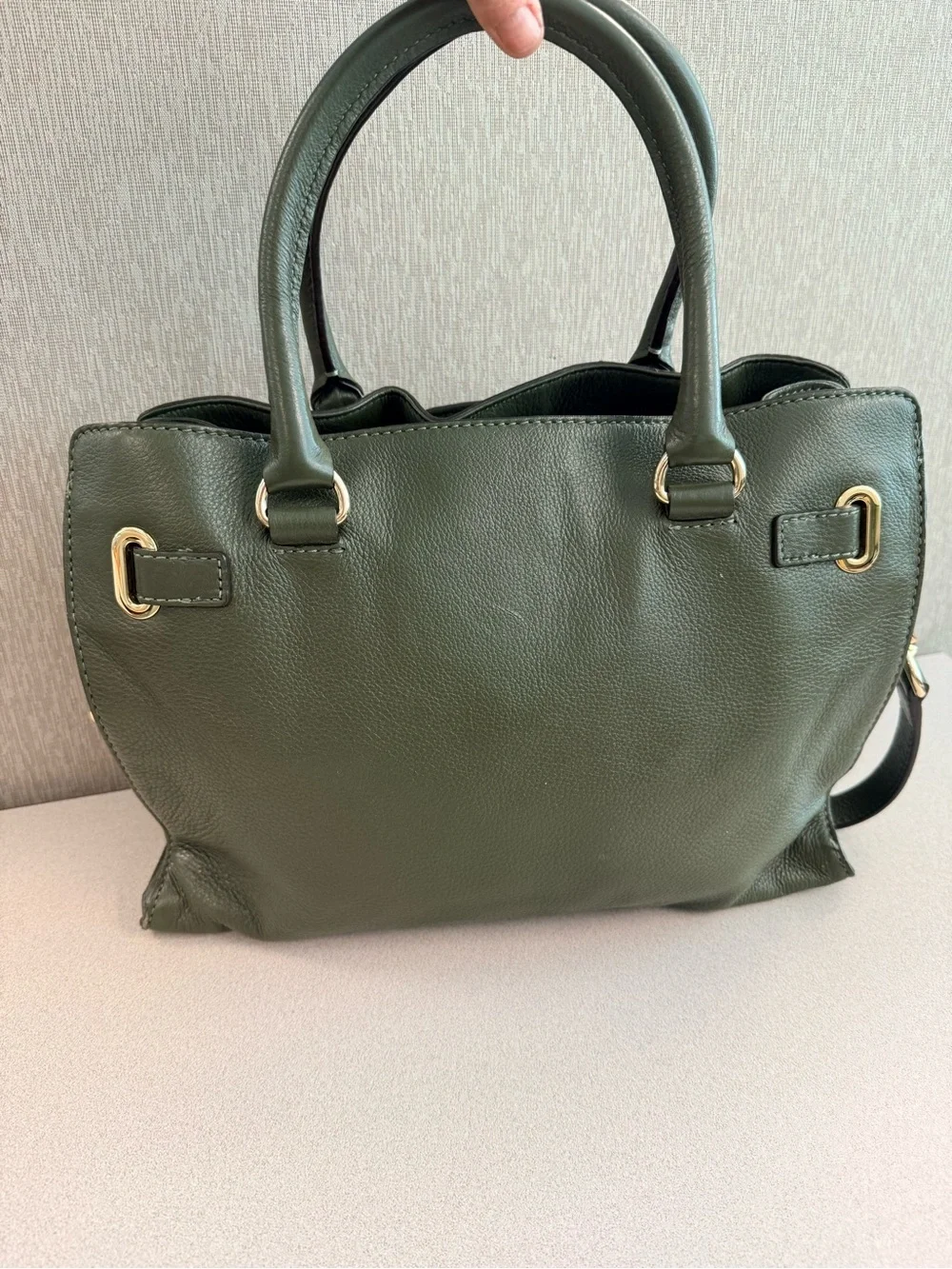 Michael Kors Dark Olive Hamilton Leather Satchel with Gold Hardware
